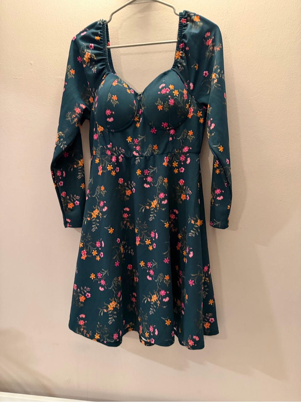 Madden NYC Women Floral Bustier Mini Dress Teal Long Sleeve Plus Size 1X NWT